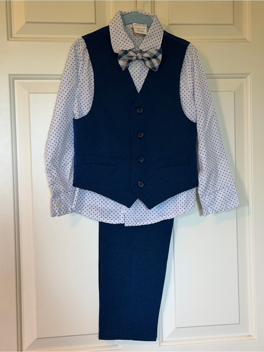 Boys Van Heusen Navy Vest & Pants Set with Polka Dot Shirt and Bow Tie